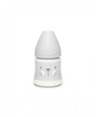 Biberon 150 ml Hygge Suavinex cu tetina rotunda din silicon, debit lent, pisica gri 0 luni [1]