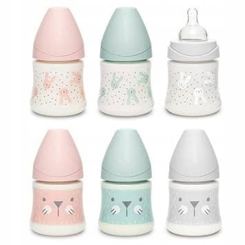 Biberon 150 ml Hygge Suavinex cu tetina rotunda din silicon, debit lent, pisica gri 0 luni [3]