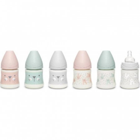 Biberon 150 ml Hygge Suavinex cu tetina rotunda din silicon, debit lent, pisica gri 0 luni [4]