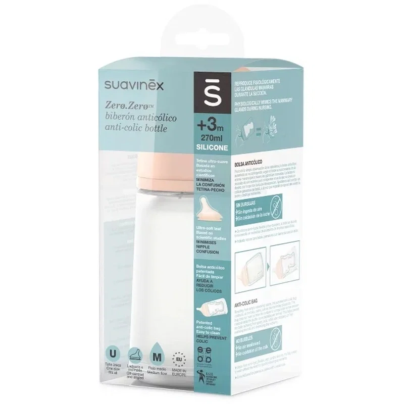 Biberoane - Biberon cu debit mediu Zero Zero 270 ml Suavinex 3 luni