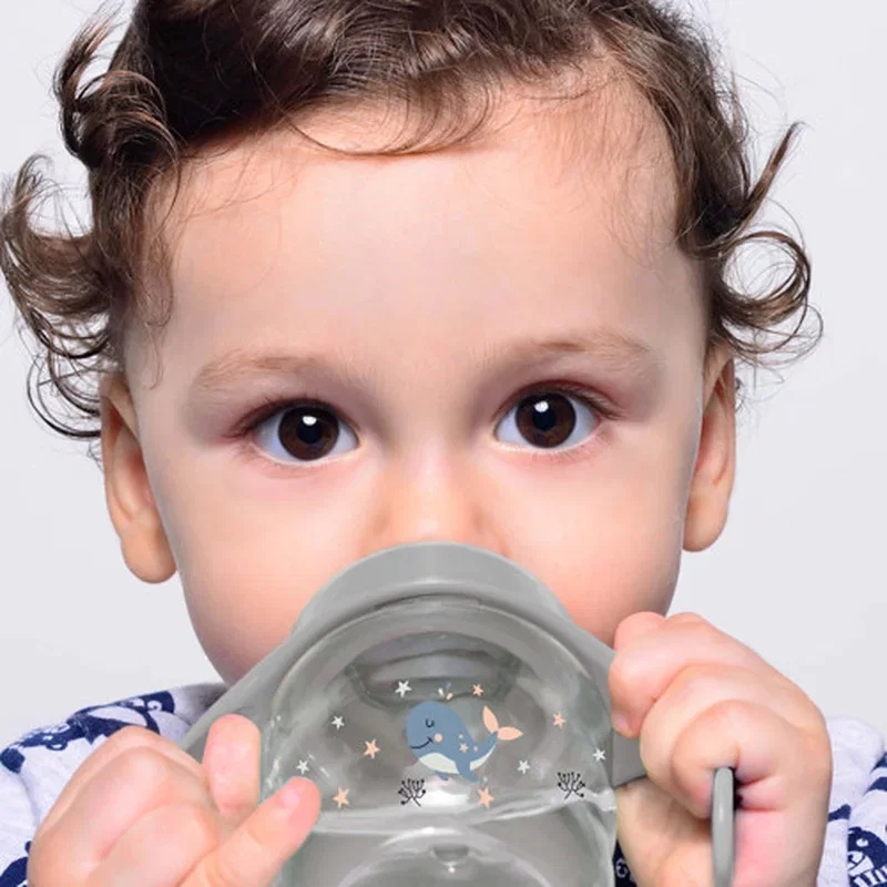 Biberon cu toarte si tetina din silicon BabyJem, 6 luni+, Gri [1]