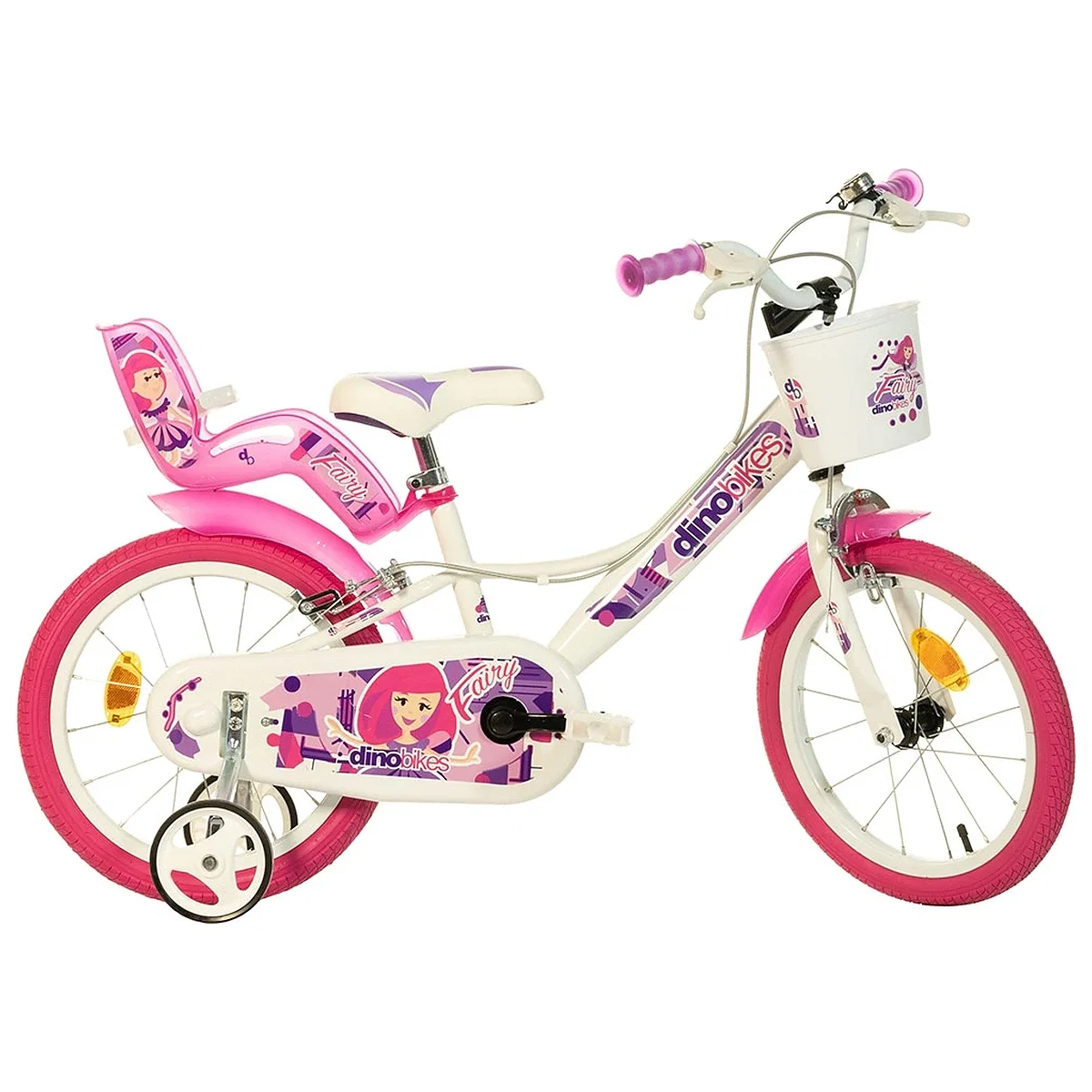 La plimbare - Bicicleta copii 16", 6-8 ani, Dino Bikes Fairy alb si roz