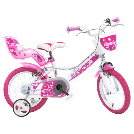 Biciclete copii - Bicicleta copii 16", 6-8 ani, Dino Bikes Little Heart alb si roz