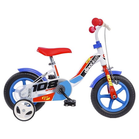 Biciclete copii - Bicicleta copii Dino Bikes 10" 108 Sport alb si albastru cu frana