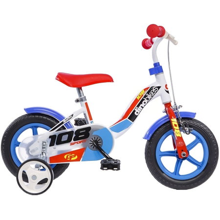 La plimbare - Bicicleta copii Dino Bikes 10" 108 Sport alb si albastru cu frana