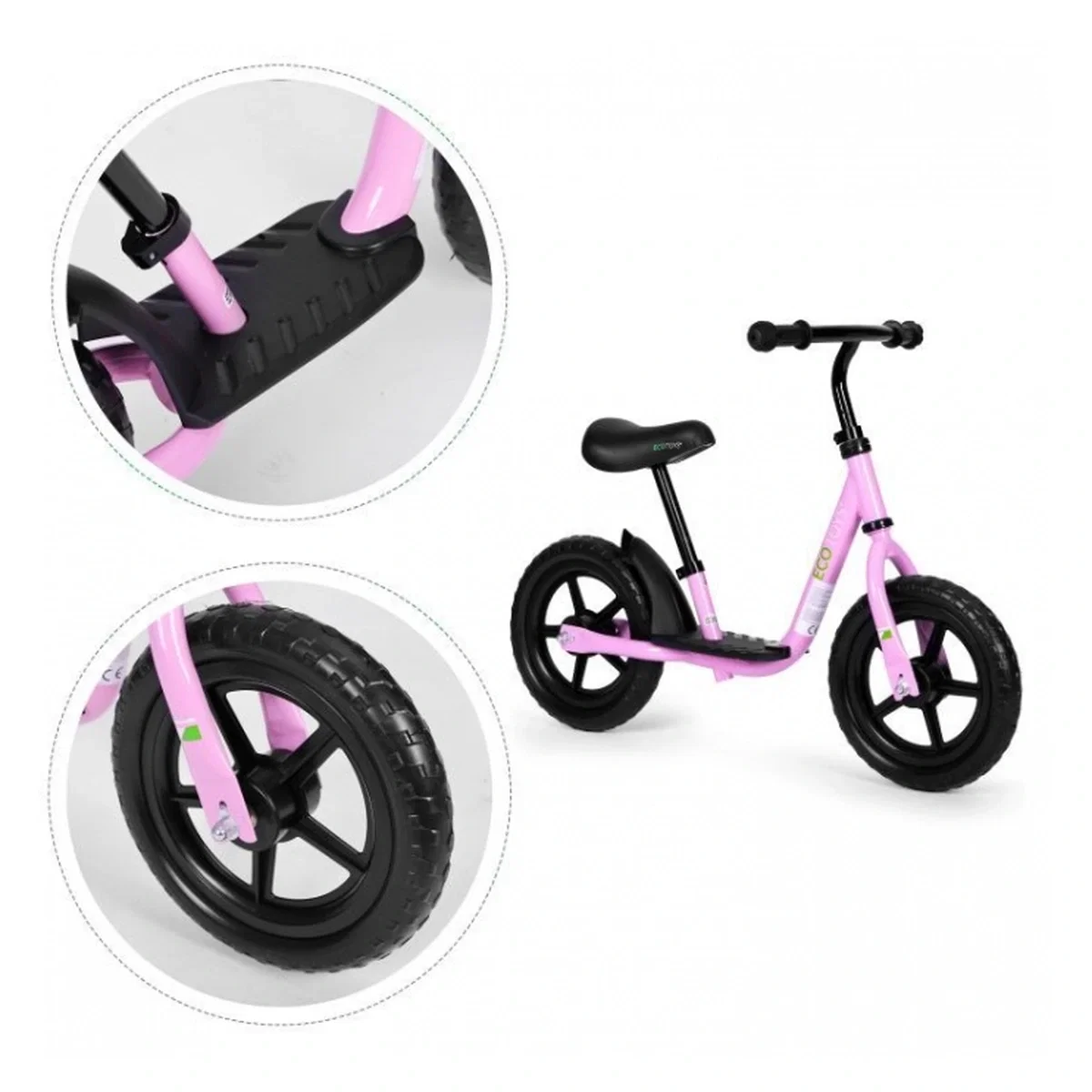 Bicicleta fara pedale cu platforma si roti din spuma EVA Ecotoys - Roz 3 ani [3]