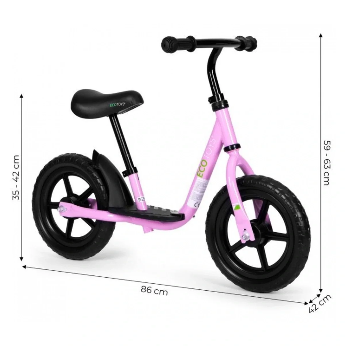 Bicicleta fara pedale cu platforma si roti din spuma EVA Ecotoys - Roz 3 ani [4]
