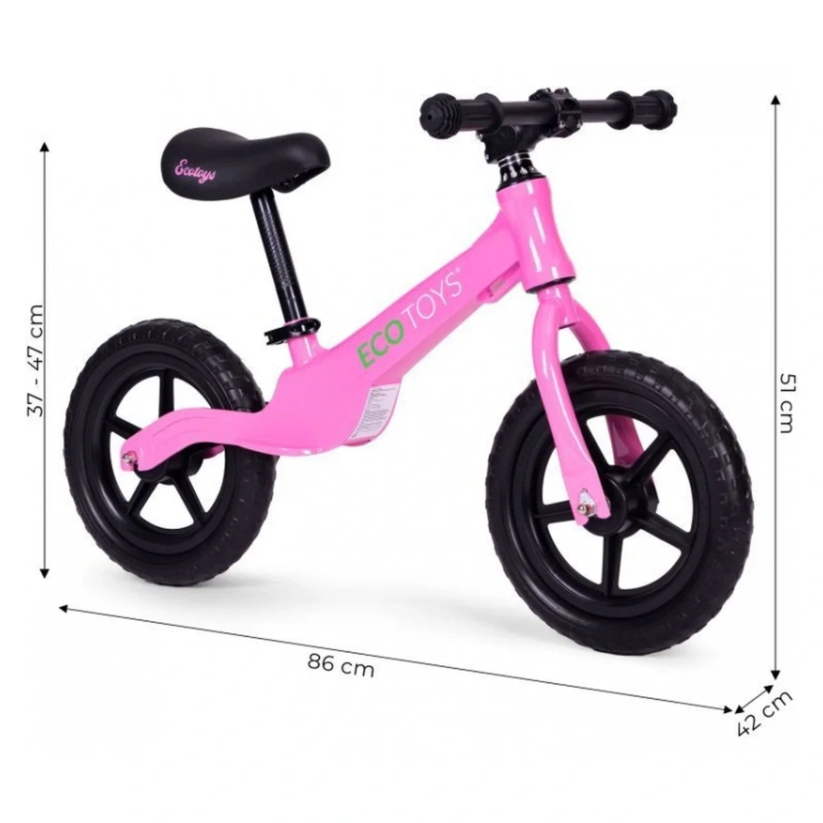 Bicicleta fara pedale cu roti din spuma EVA Ecotoys - Roz 3 ani [4]