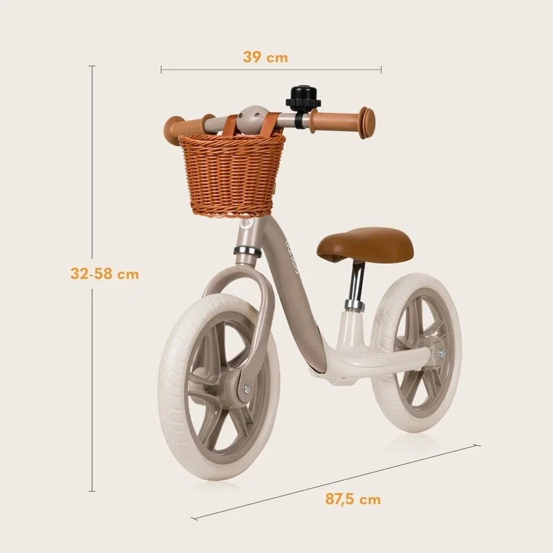 Bicicleta fara pedale, Lionelo, Alex Plus, Usoara, Include cos depozitare si sonerie, 12 inch, Beige Sand 3 ani [8]