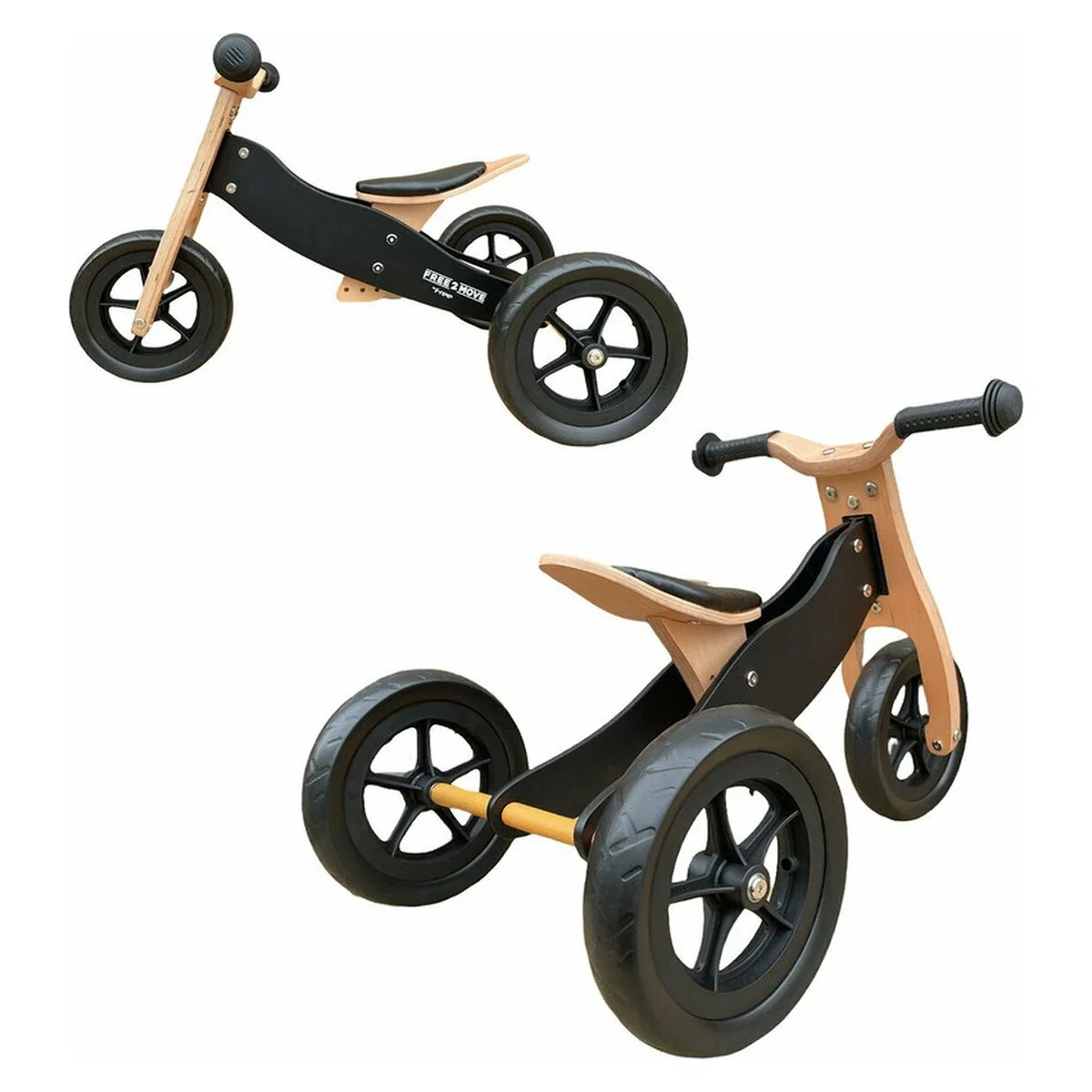 Bicicleta/tricicleta fara pedale din lemn, 2 in 1, Functie de bicicleta echilibru, Sa reglabila, Manere antiderapante, [4]