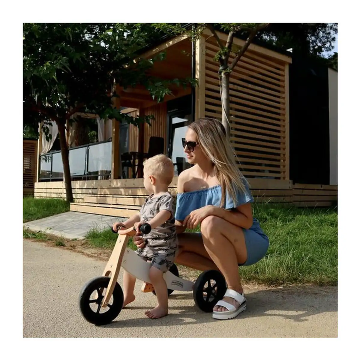 Bicicleta/tricicleta fara pedale din lemn, 2 in 1, Functie de bicicleta echilibru, Sa reglabila, Manere antiderapante, [2]