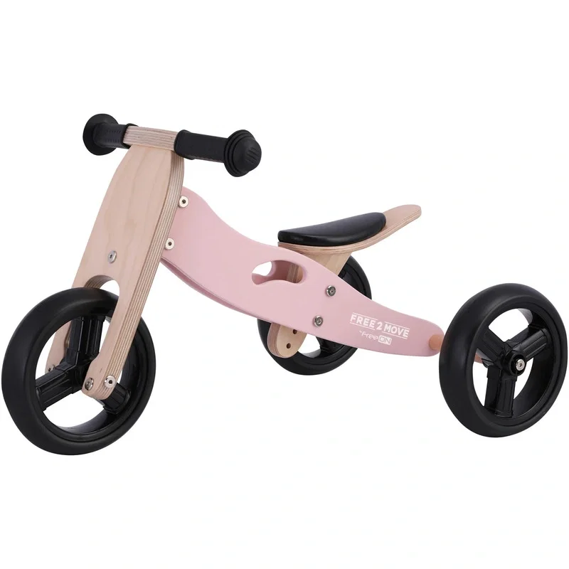 Bicicleta/tricicleta fara pedale din lemn, 2 in 1, Functie de bicicleta echilibru, Scaun reglabil, Roti ajustabile, [2]