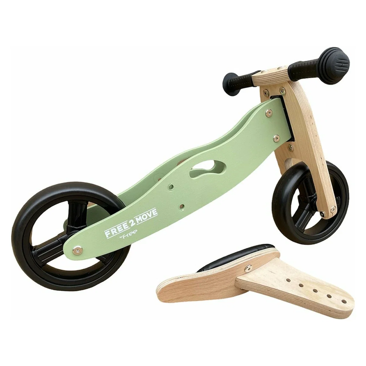 Bicicleta/tricicleta fara pedale, Free2Move, Din lemn, 2 in 1, Functie de bicicleta echilibru, 1-3 ani, Mint [4]