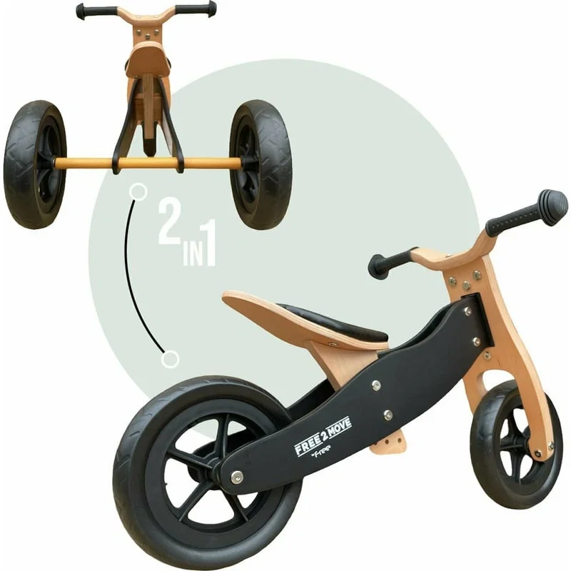 Bicicleta/tricicleta fara pedale, Free2Move, Din lemn, 2 in 1, Functie de bicicleta echilibru, 18 luni - 3 ani [2]