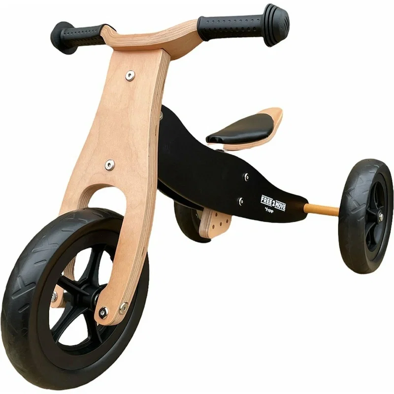 Triciclete copii - Bicicleta/tricicleta fara pedale, Free2Move, Din lemn, 2 in 1, Functie de bicicleta echilibru, 18 luni - 3 ani