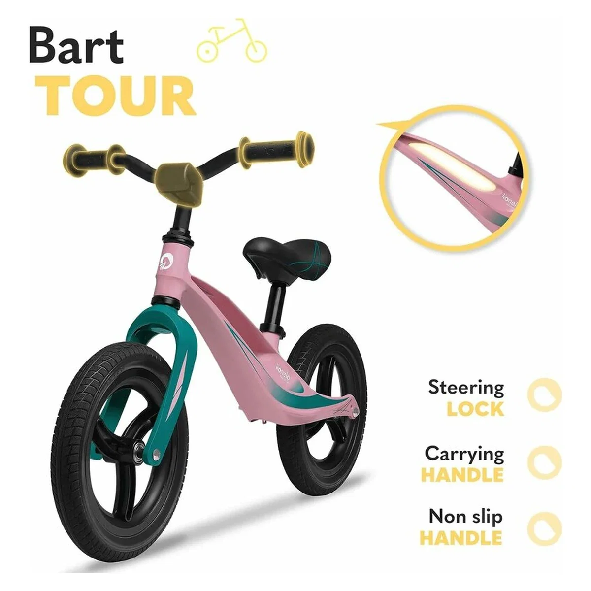 Bicicleta usoara Bart Tour, Fara pedale, Cu cadru din magneziu, Cu ghidon si sa reglabile, Greutate 3.8 Kg, 12 inch [20]