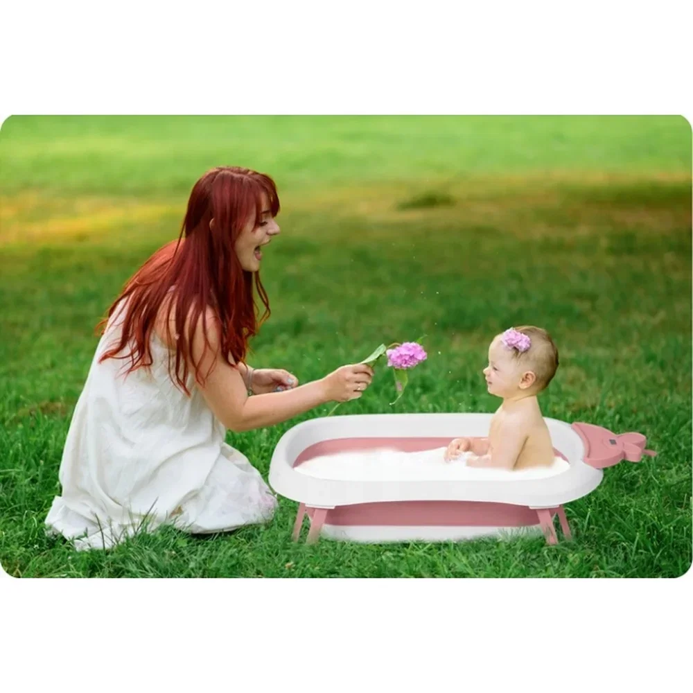 Cadita de baie pliabila, cu dop de scurgere si termometru, Ricokids - Roz 6 ani [6]
