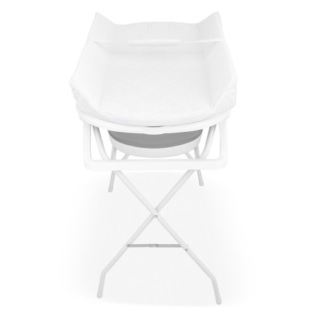 Cadita de baie pliabila, Qmini, Foldy Pro Care, Cu suport metalic si masuta de infasat, Cu termometru electronic, Cu dop si furtun pentru scurgere, Antiderapanta, 80×49 cm, Alb/Gri [7]