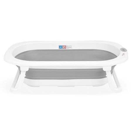 Cadita de baie pliabila, Qmini, Foldy Pro Care, Cu suport metalic si masuta de infasat, Cu termometru electronic, Cu dop si furtun pentru scurgere, Antiderapanta, 80×49 cm, Alb/Gri [11]
