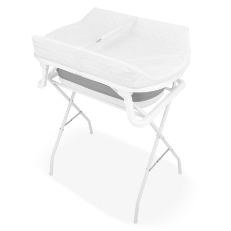 Cadita de baie pliabila, Qmini, Foldy Pro Care, Cu suport metalic si masuta de infasat, Cu termometru electronic, Cu dop si furtun pentru scurgere, Antiderapanta, 80×49 cm, Alb/Gri [5]