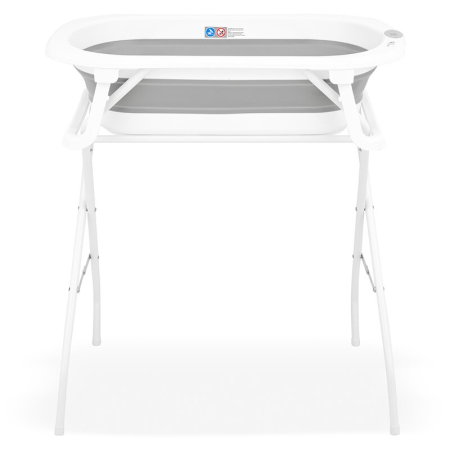 Cadita de baie pliabila, Qmini, Foldy Pro, Cu suport metalic si pernuta de baie, Cu termometru electronic, Cu dop si furtun pentru scurgere, Antiderapanta, 80×49 cm, Alb/Gri [7]