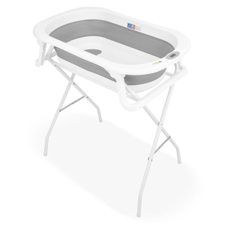 Cadita de baie pliabila, Qmini, Foldy Pro, Cu suport metalic si pernuta de baie, Cu termometru electronic, Cu dop si furtun pentru scurgere, Antiderapanta, 80×49 cm, Alb/Gri [6]