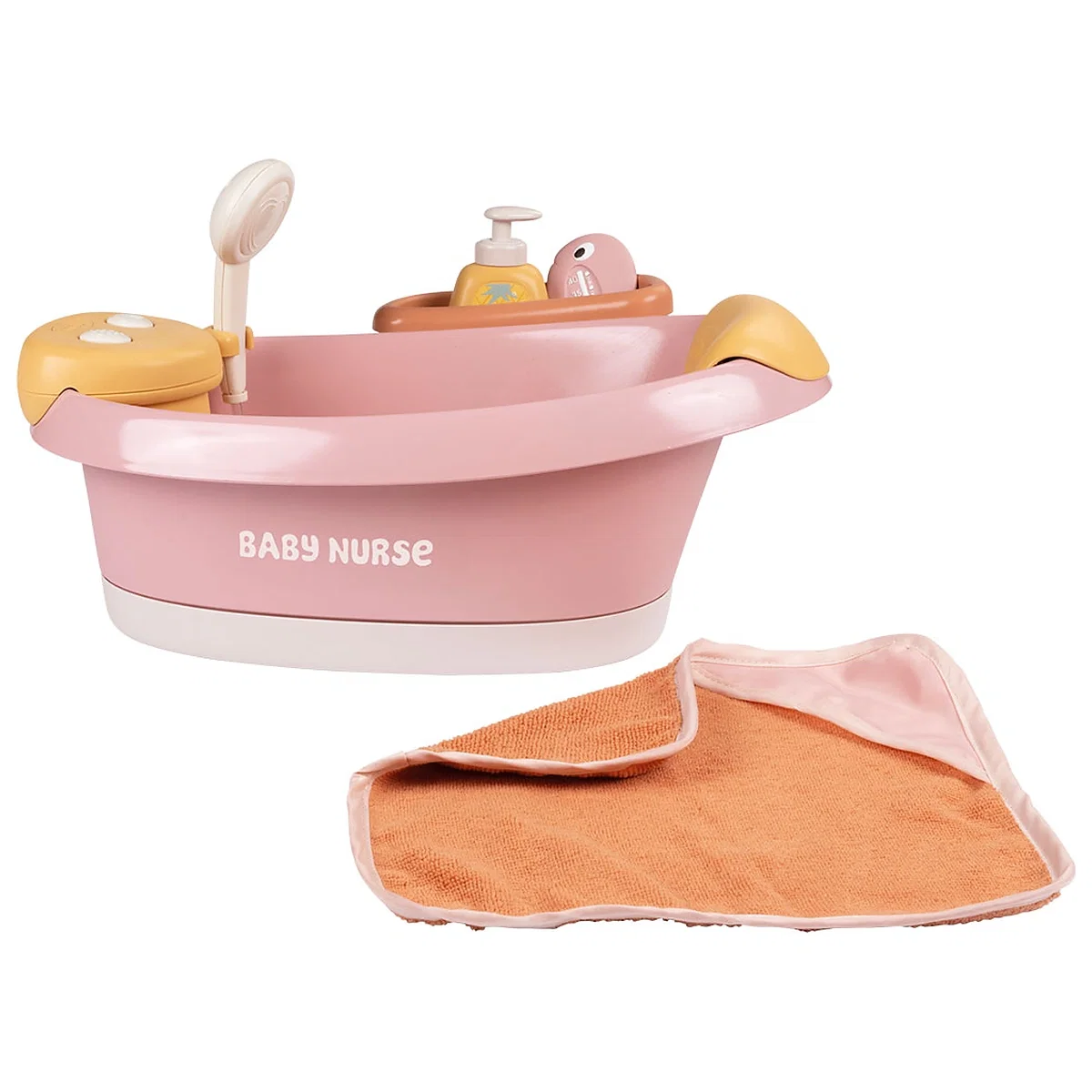 Papusi - Cadita pentru papusa Smoby Baby Nurse Balneo Bath roz cu 3 accesorii