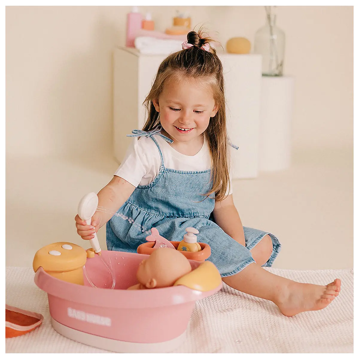 Cadita pentru papusa Smoby Baby Nurse Balneo Bath roz cu 3 accesorii [4]