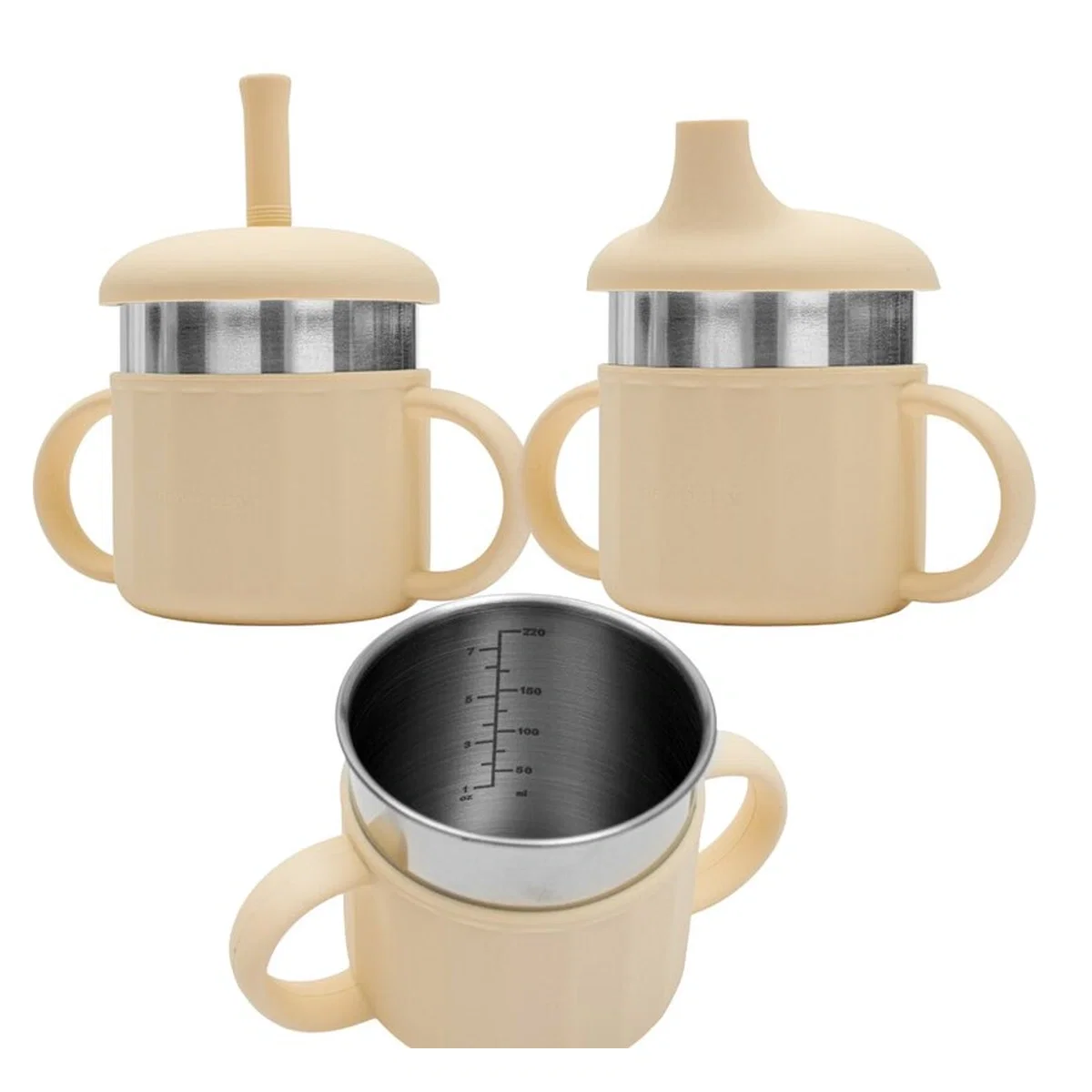 Sticle, cani si pahare - Canuta, New Baby, 50% silicon, 50% otel inoxidabil, Fara BPA, 0 luni+, Beige