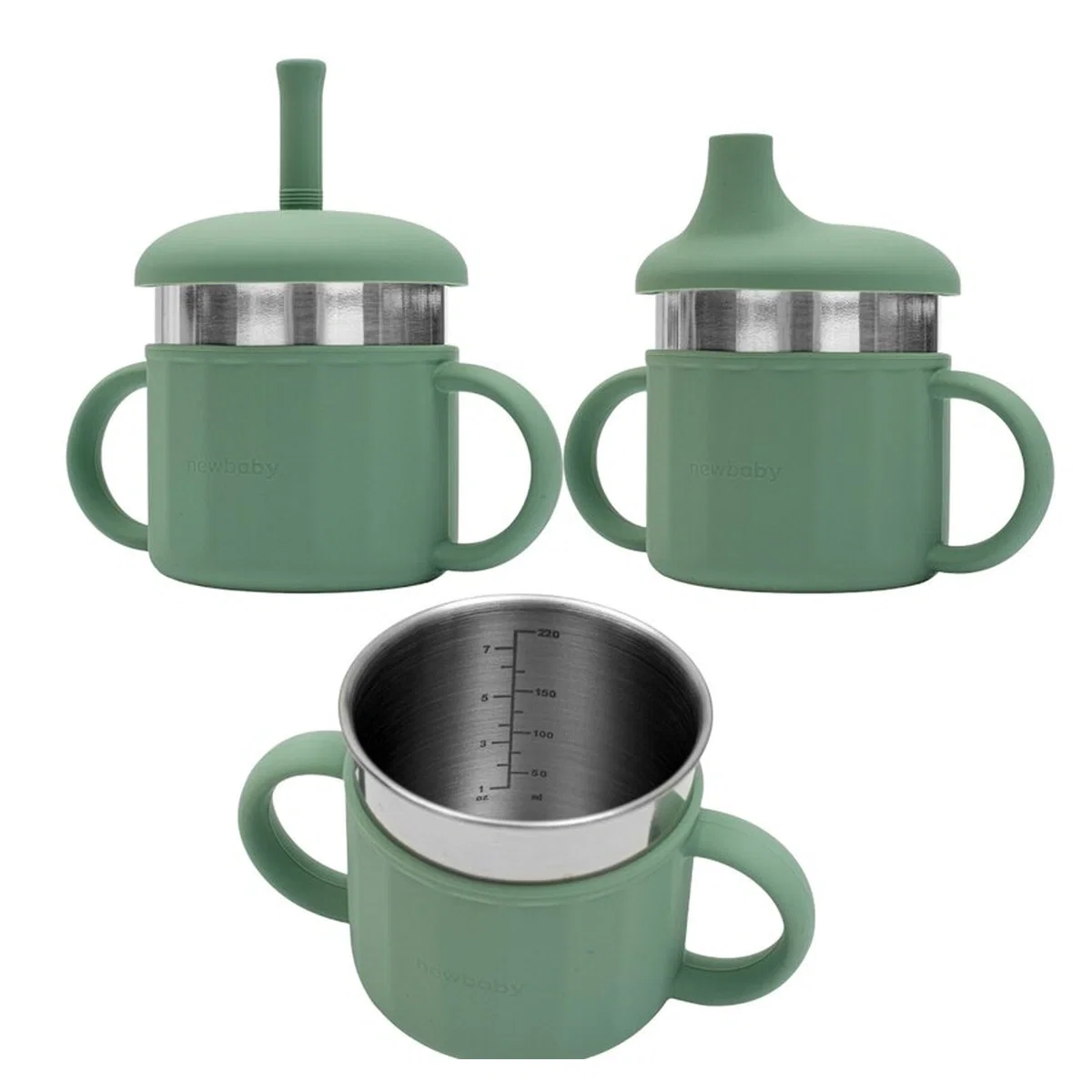 Sticle, cani si pahare - Canuta, New Baby, 50% silicon, 50% otel inoxidabil, Fara BPA, 0 luni+, Green