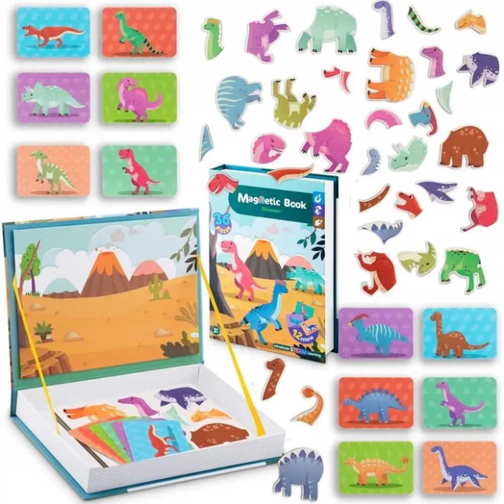 Jucarii educative - Carte magnetica tip puzzle Lumea Dinozaurilor Ricokids