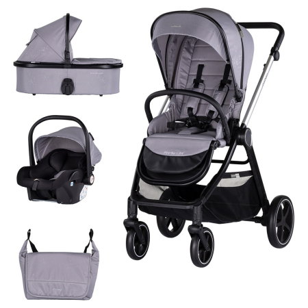 Carucioare 3 in 1 - Carucior Bebe 3 in 1 Chipolino Marbella Cloud Grey, cu Landou, Scaun Auto i-Size si Geanta 0 luni