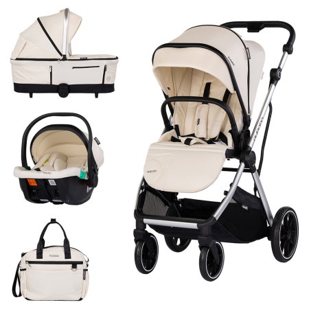 Carucioare 3 in 1 - Carucior Chipolino Aurora 3 in 1, pana la 22 kg, scoica auto i-size, cadru usor, pliere usoara, husa picioare, sezut reversibil, gentuta inclusa, Cashmere