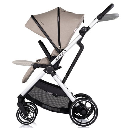 Carucior Chipolino Aurora 3 in 1, pana la 22 kg, scoica auto i-size, cadru usor, pliere usoara, husa picioare, sezut reversibil, gentuta inclusa, Latte [8]