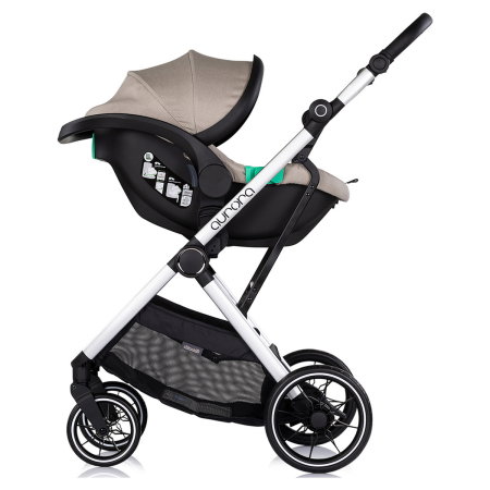 Carucior Chipolino Aurora 3 in 1, pana la 22 kg, scoica auto i-size, cadru usor, pliere usoara, husa picioare, sezut reversibil, gentuta inclusa, Latte [12]