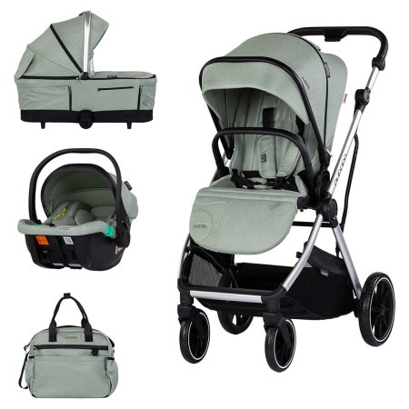 Carucioare 3 in 1 - Carucior Chipolino Aurora 3 in 1, pana la 22 kg, scoica auto i-size, cadru usor, pliere usoara, husa picioare, sezut reversibil, gentuta inclusa, Matcha