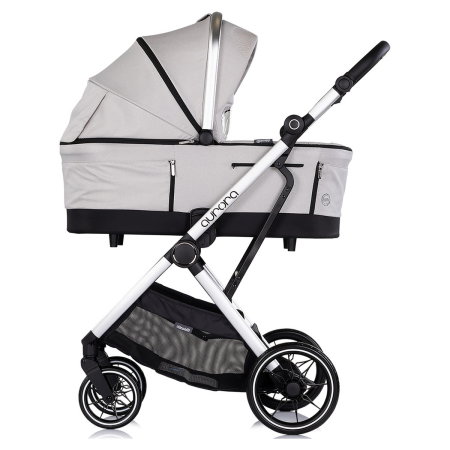 Carucior Chipolino Aurora 3 in 1, pana la 22 kg, scoica auto i-size, cadru usor, pliere usoara, husa picioare, sezut reversibil, gentuta inclusa, Platinum [2]