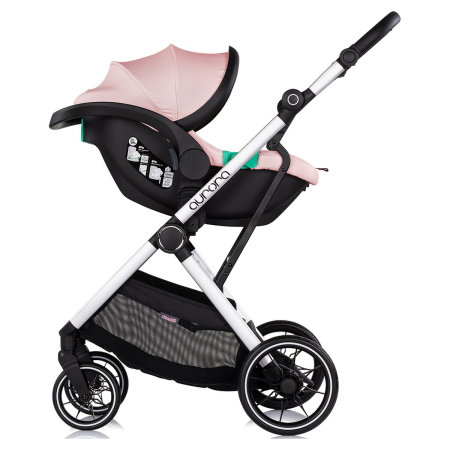 Carucior Chipolino Aurora 3 in 1, pana la 22 kg, scoica auto i-size, cadru usor, pliere usoara, husa picioare, sezut reversibil, gentuta inclusa, Powder pink - roz [12]