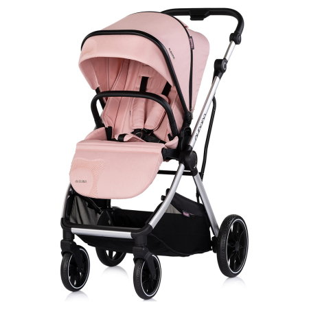 Carucior Chipolino Aurora 3 in 1, pana la 22 kg, scoica auto i-size, cadru usor, pliere usoara, husa picioare, sezut reversibil, gentuta inclusa, Powder pink - roz [5]