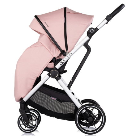 Carucior Chipolino Aurora 3 in 1, pana la 22 kg, scoica auto i-size, cadru usor, pliere usoara, husa picioare, sezut reversibil, gentuta inclusa, Powder pink - roz [10]