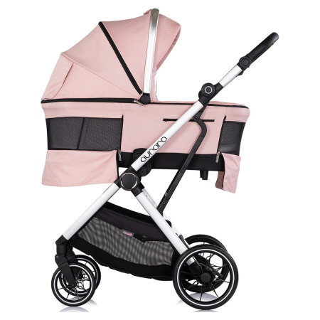 Carucior Chipolino Aurora 3 in 1, pana la 22 kg, scoica auto i-size, cadru usor, pliere usoara, husa picioare, sezut reversibil, gentuta inclusa, Powder pink - roz [4]