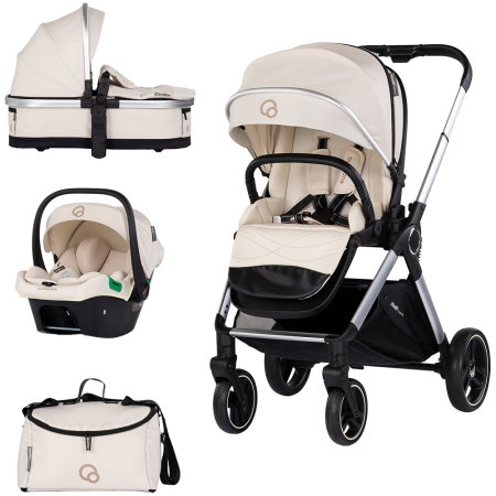 La plimbare - Carucior Chipolino Euphoria 3 in 1, de la nastere pana la 22 kg, include scoica auto i-size, cadru usor, pliere usoara, husa de picioare si geanta incluse, Cashmere
