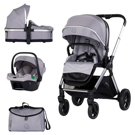 La plimbare - Carucior Chipolino Euphoria 3 in 1, de la nastere pana la 22 kg, include scoica auto i-size, cadru usor, pliere usoara, husa de picioare si geanta incluse, Platinum