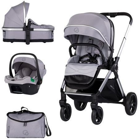 La plimbare - Carucior Chipolino Euphoria 3 in 1, de la nastere pana la 22 kg, include scoica auto i-size, cadru usor, pliere usoara, husa de picioare si geanta incluse, Platinum
