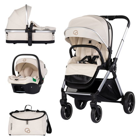 La plimbare - Carucior Chipolino Euphoria 3 in 1, de la nastere pana la 22 kg, include scoica auto i-size, cadru usor, pliere usoara, husa de picioare si geanta incluse, Cashmere