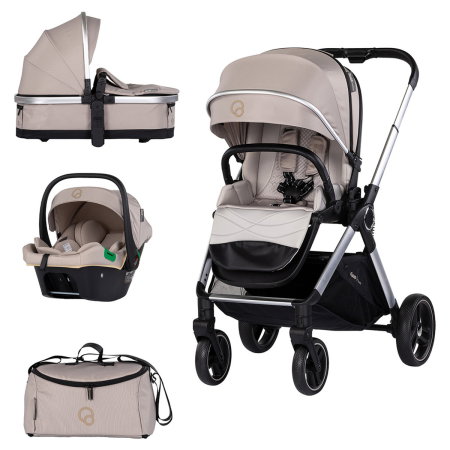 Carucioare 3 in 1 - Carucior Chipolino Euphoria 3 in 1, de la nastere pana la 22 kg, include scoica auto i-size, cadru usor, pliere usoara, husa de picioare si geanta incluse, Latte
