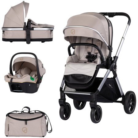 Carucioare 3 in 1 - Carucior Chipolino Euphoria 3 in 1, de la nastere pana la 22 kg, include scoica auto i-size, cadru usor, pliere usoara, husa de picioare si geanta incluse, Latte