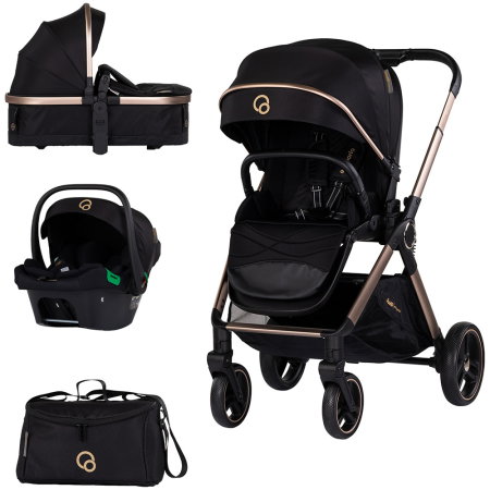 La plimbare - Carucior Chipolino Euphoria 3 in 1, de la nastere pana la 22 kg, include scoica auto i-size, cadru usor, pliere usoara, husa de picioare si geanta incluse, Noir
