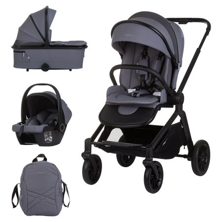 Carucioare 3 in 1 - Carucior Bebe 3 in 1 Chipolino Magnum Anthracite, cu Landou, Scaun Auto i-Size, Rucsac si Husa Picioare 0 luni