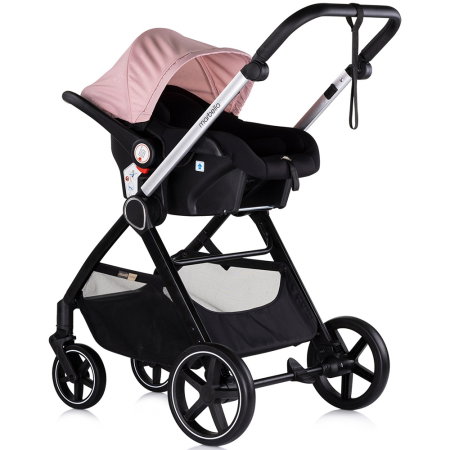 Carucior Chipolino Marbella 3 in 1, de la nastere pana la 22 kg, include scoica auto i-size, cadru usor, pliere compacta, sezut reversibil, gentuta inclusa, Pink marshmallow [9]